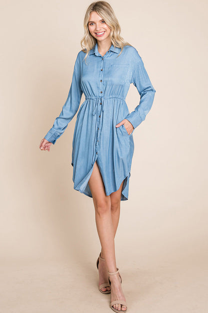 Button Down drawstring Tie Waist Chambray Dress | Apparel | Kitchen + Metal