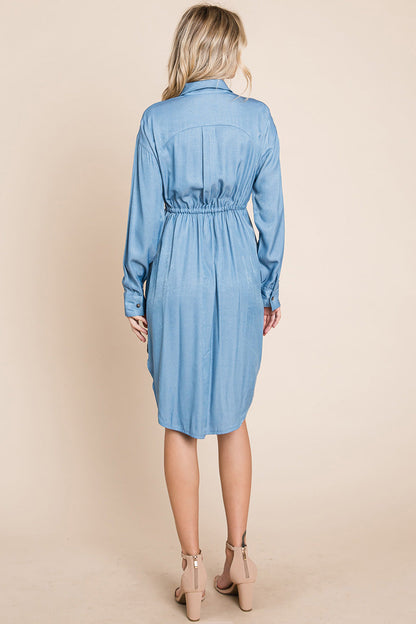 Button Down drawstring Tie Waist Chambray Dress | Apparel | Kitchen + Metal