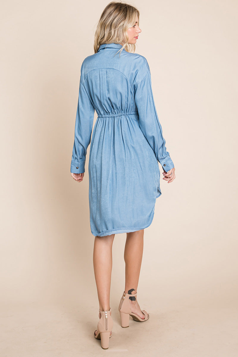 Button Down drawstring Tie Waist Chambray Dress | Apparel | Kitchen + Metal