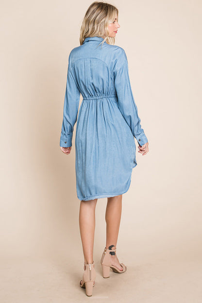 Button Down drawstring Tie Waist Chambray Dress | Apparel | Kitchen + Metal