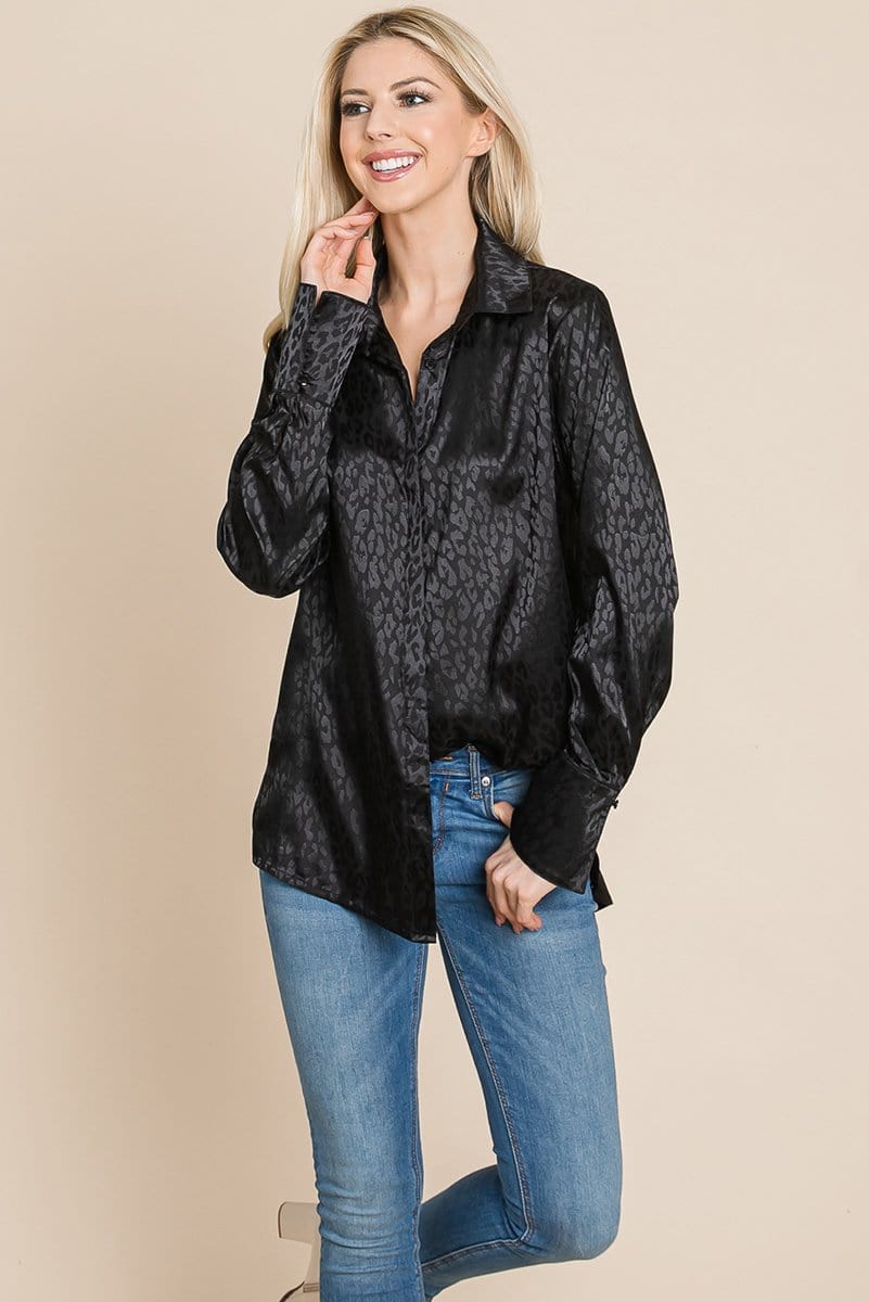 Casual Animal Print Satin Button Up Shirts Blouse | Apparel | Kitchen + Metal
