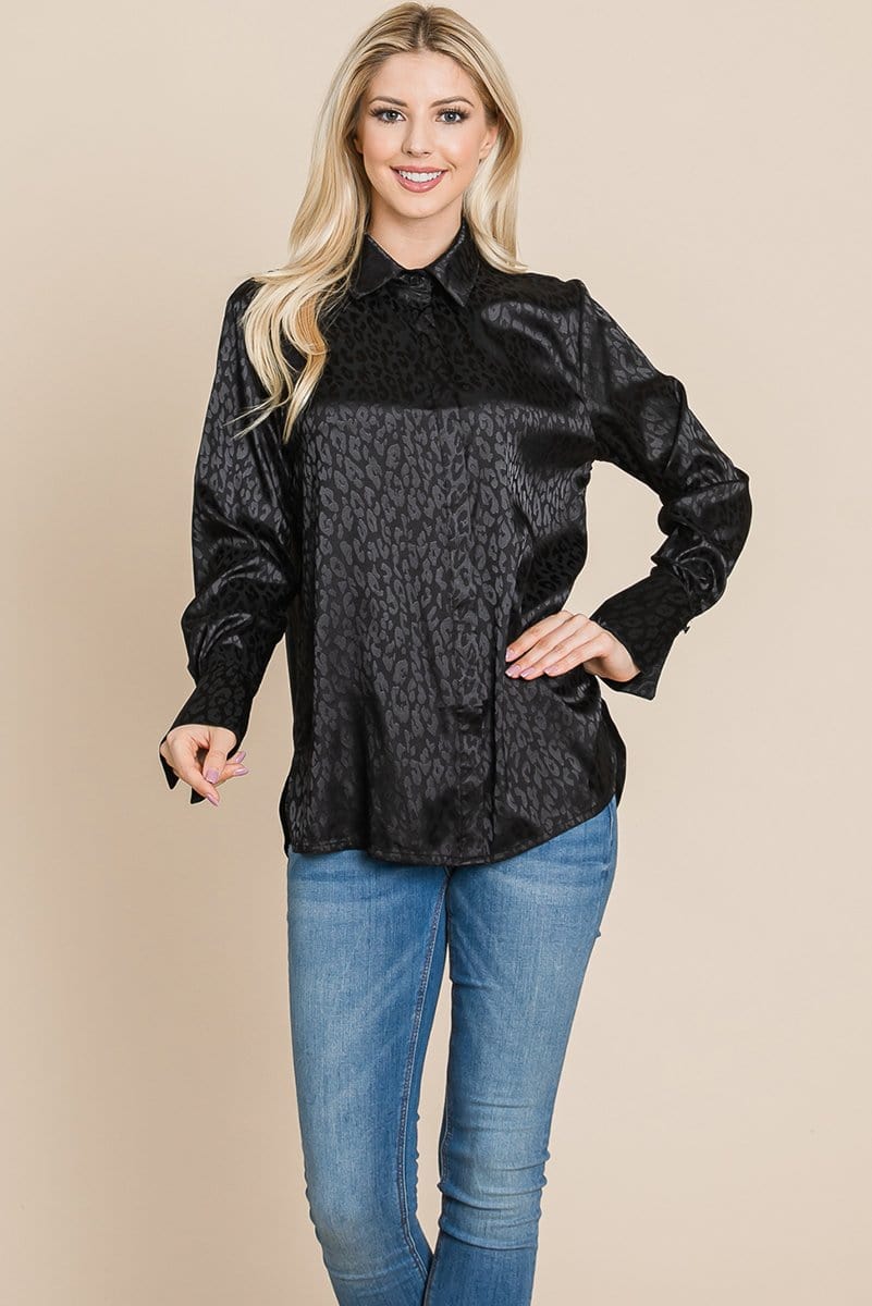 Casual Animal Print Satin Button Up Shirts Blouse | Apparel | Kitchen + Metal