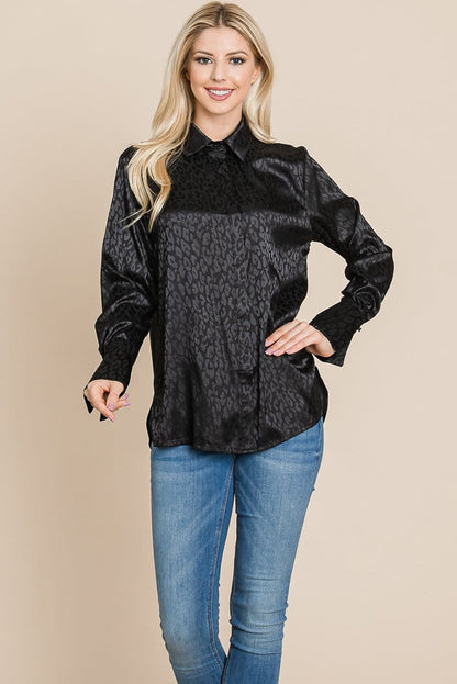 Casual Animal Print Satin Button Up Shirts Blouse | Apparel | Kitchen + Metal