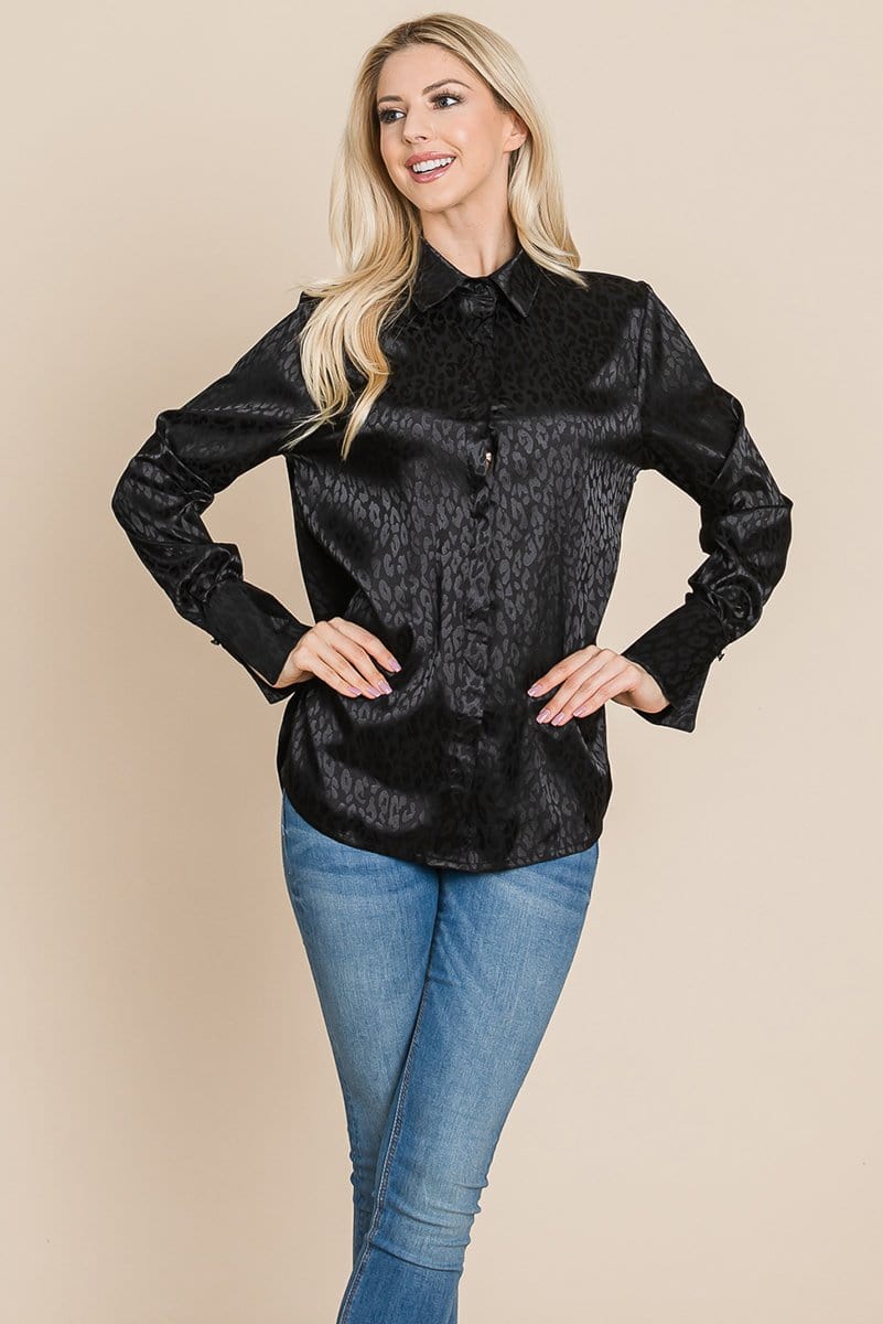 Casual Animal Print Satin Button Up Shirts Blouse | Apparel | Kitchen + Metal
