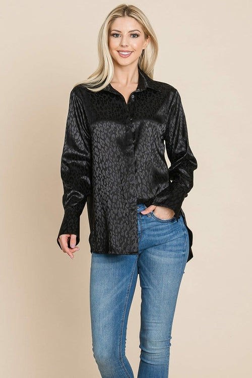Casual Animal Print Satin Button Up Shirts Blouse | Apparel | Kitchen + Metal