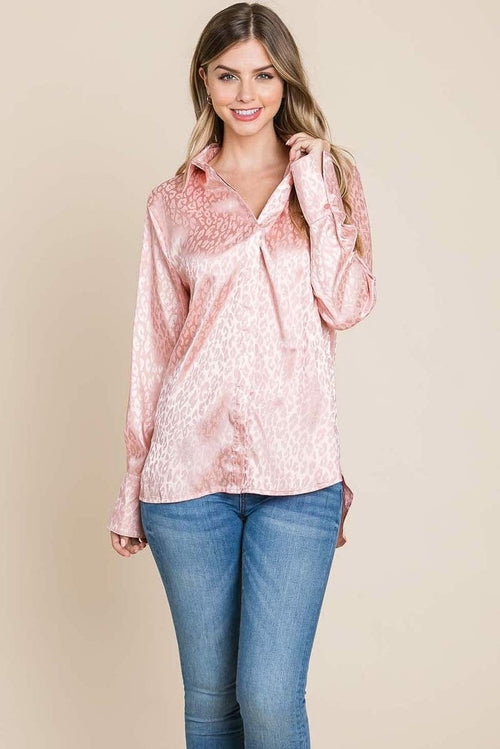 Casual Animal Print Satin Button Up Shirts Blouse | Apparel | Kitchen + Metal