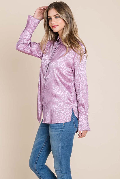 Casual Animal Print Satin Button Up Shirts Blouse | Apparel | Kitchen + Metal