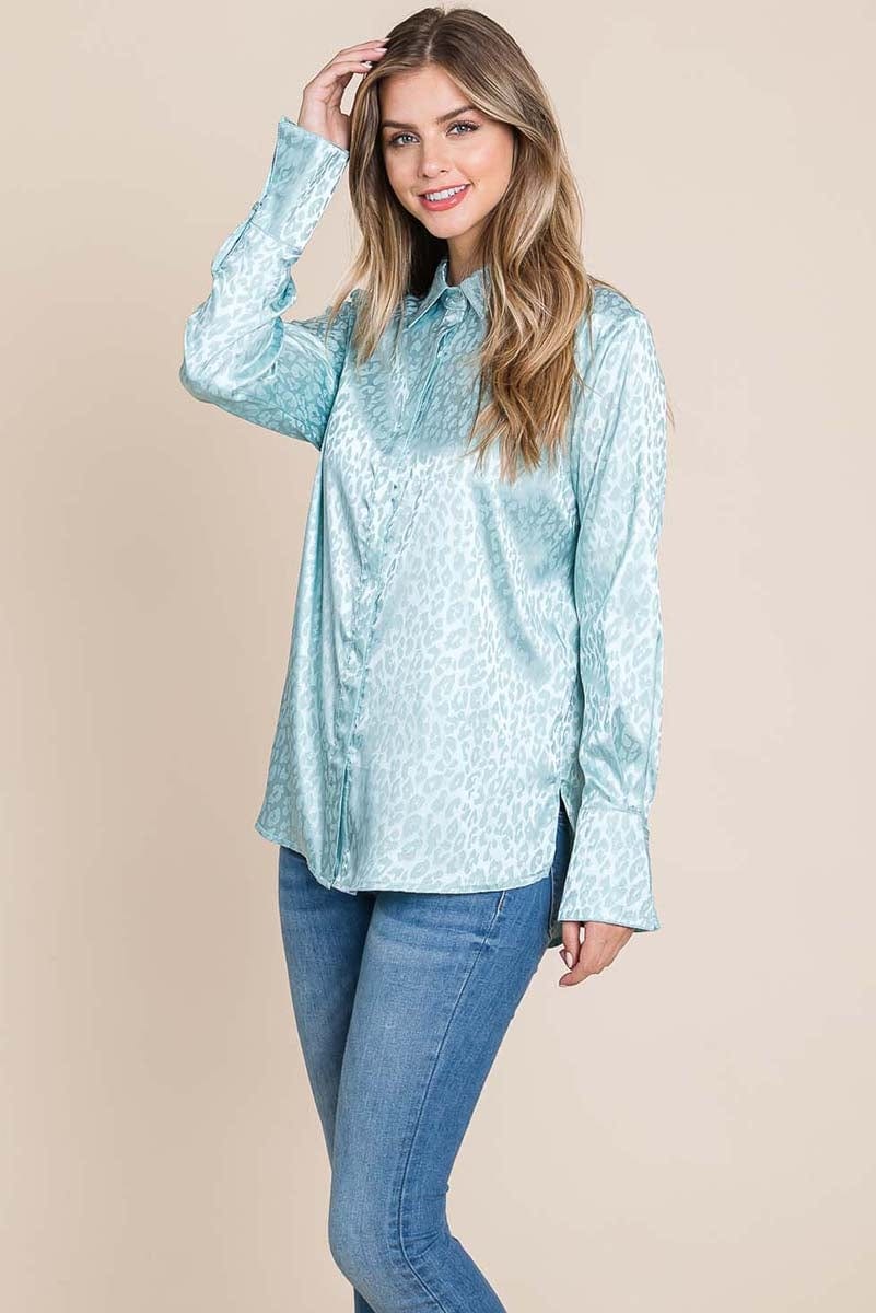 Casual Animal Print Satin Button Up Shirts Blouse | Apparel | Kitchen + Metal