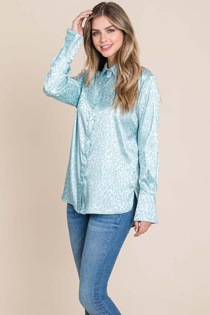 Casual Animal Print Satin Button Up Shirts Blouse | Apparel | Kitchen + Metal