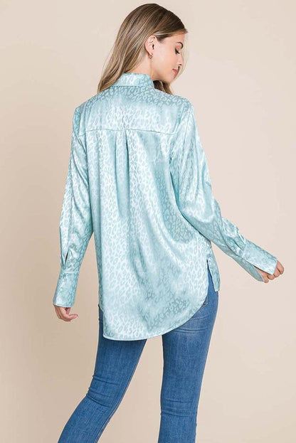 Casual Animal Print Satin Button Up Shirts Blouse | Apparel | Kitchen + Metal