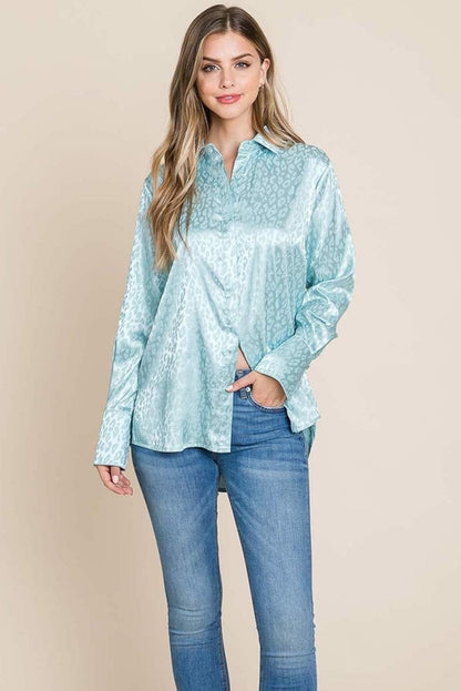 Casual Animal Print Satin Button Up Shirts Blouse | Apparel | Kitchen + Metal