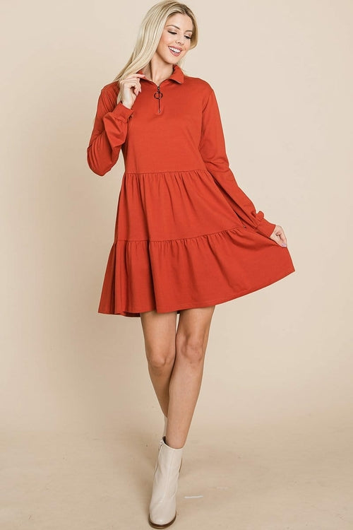 Collared Zipper Front Layered Cotton Shirt Dress | Apparel | Kitchen + Metal