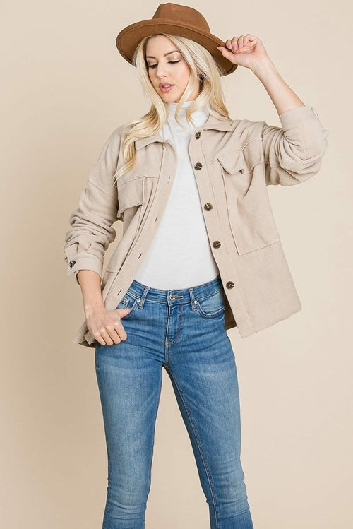 Fleece Jacket Lapel Button up Sherpa Coat | Apparel | Kitchen + Metal