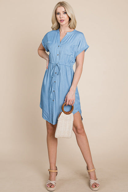 Button Down Chambray Drawstring Waist Shirt Dress | Apparel | Kitchen + Metal