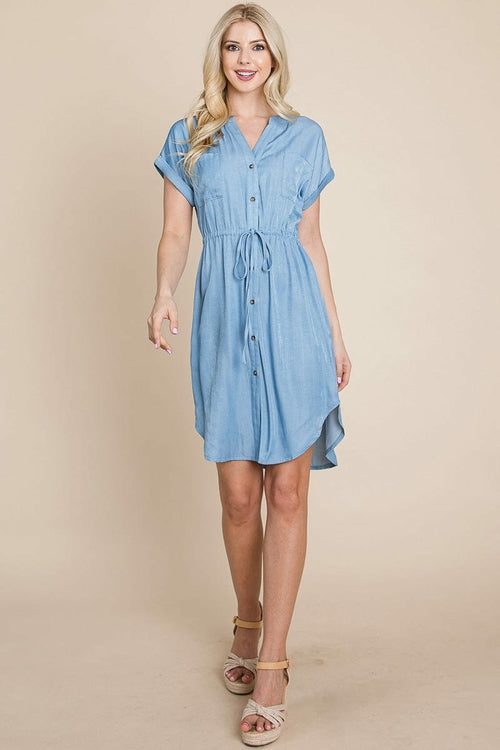 Button Down Chambray Drawstring Waist Shirt Dress | Apparel | Kitchen + Metal