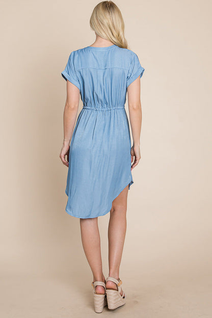 Button Down Chambray Drawstring Waist Shirt Dress | Apparel | Kitchen + Metal