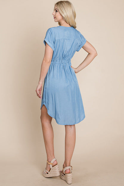 Button Down Chambray Drawstring Waist Shirt Dress | Apparel | Kitchen + Metal