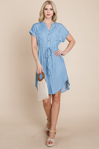 Button Down Chambray Drawstring Waist Shirt Dress | Apparel | Kitchen + Metal
