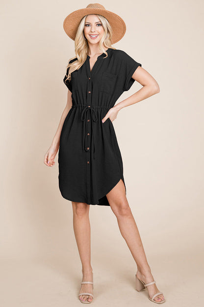 Button Down Solid Drawstring Waist Shirt Dress | Apparel | Kitchen + Metal