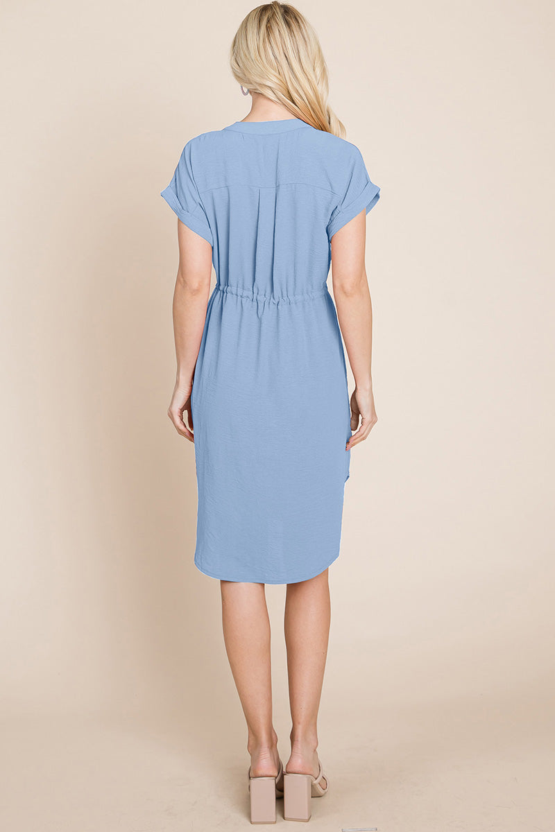 Button Down Solid Drawstring Waist Shirt Dress | Apparel | Kitchen + Metal