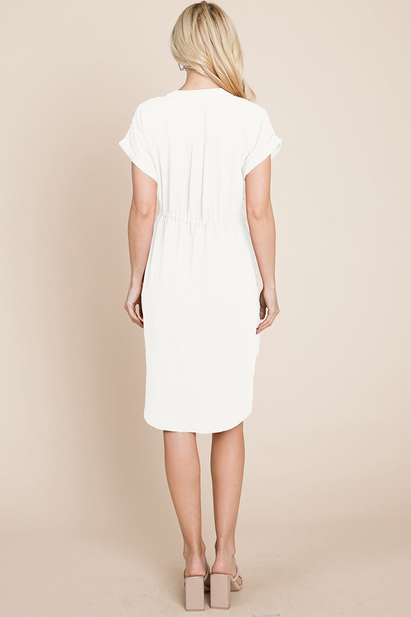 Button Down Solid Drawstring Waist Shirt Dress | Apparel | Kitchen + Metal