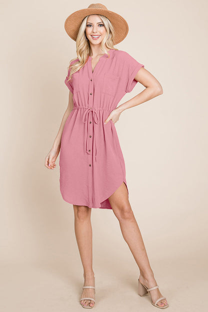 Button Down Solid Drawstring Waist Shirt Dress | Apparel | Kitchen + Metal