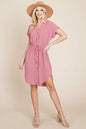 Button Down Solid Drawstring Waist Shirt Dress | Apparel | Kitchen + Metal