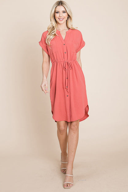 Button Down Solid Drawstring Waist Shirt Dress | Apparel | Kitchen + Metal