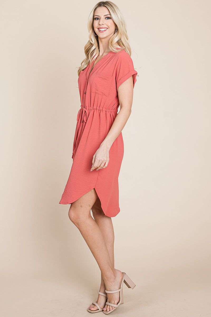 Button Down Solid Drawstring Waist Shirt Dress | Apparel | Kitchen + Metal