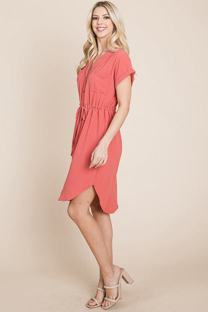Button Down Solid Drawstring Waist Shirt Dress | Apparel | Kitchen + Metal