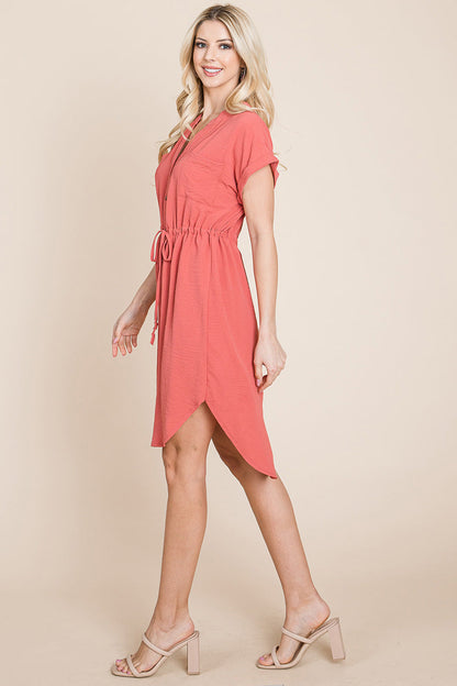 Button Down Solid Drawstring Waist Shirt Dress | Apparel | Kitchen + Metal