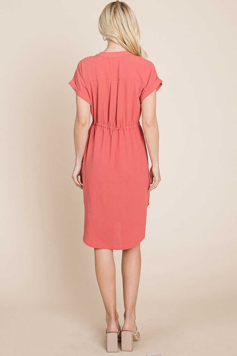 Button Down Solid Drawstring Waist Shirt Dress | Apparel | Kitchen + Metal