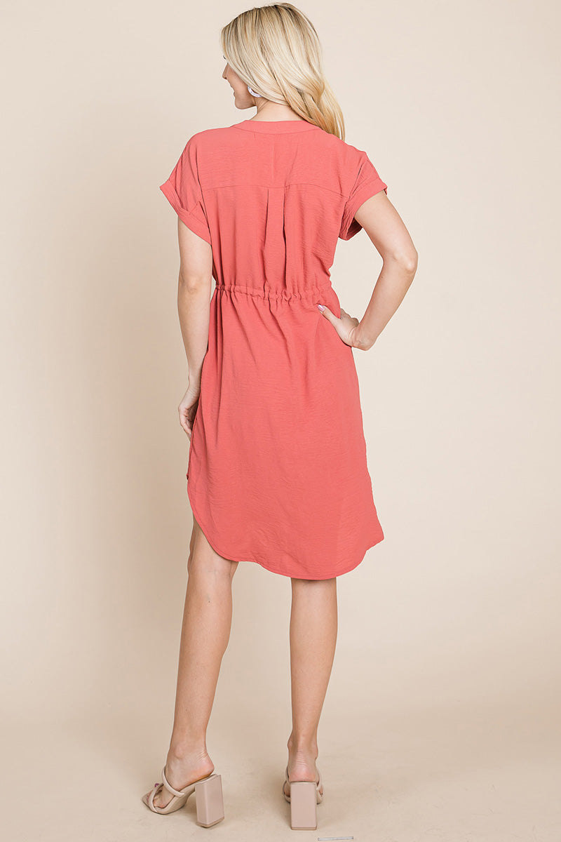 Button Down Solid Drawstring Waist Shirt Dress | Apparel | Kitchen + Metal