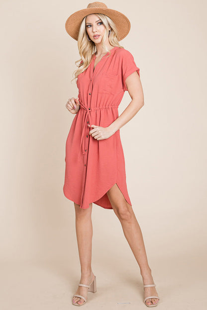 Button Down Solid Drawstring Waist Shirt Dress | Apparel | Kitchen + Metal