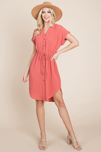 Button Down Solid Drawstring Waist Shirt Dress | Apparel | Kitchen + Metal