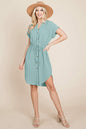 Button Down Solid Drawstring Waist Shirt Dress | Apparel | Kitchen + Metal