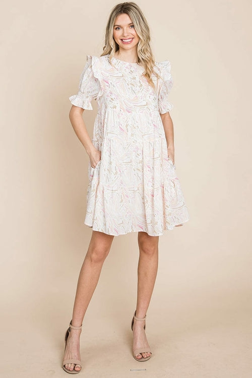 Printed Ruffle Short Sleeve Tiered Swing Dress | Apparel | Kitchen + Metal