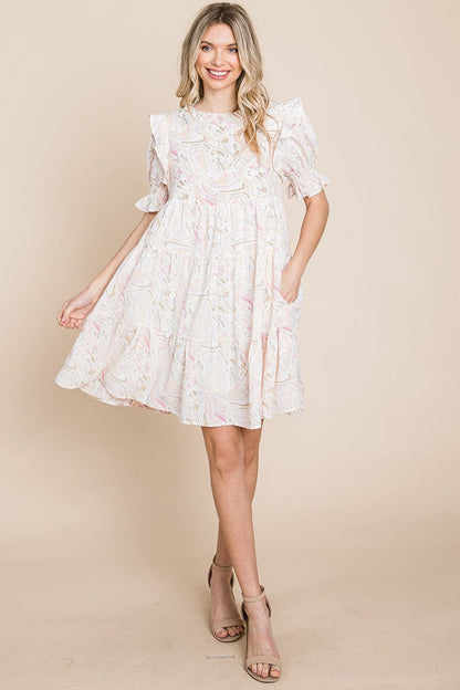 Printed Ruffle Short Sleeve Tiered Swing Dress | Apparel | Kitchen + Metal