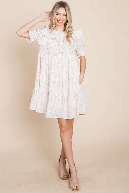 Printed Ruffle Short Sleeve Tiered Swing Dress | Apparel | Kitchen + Metal