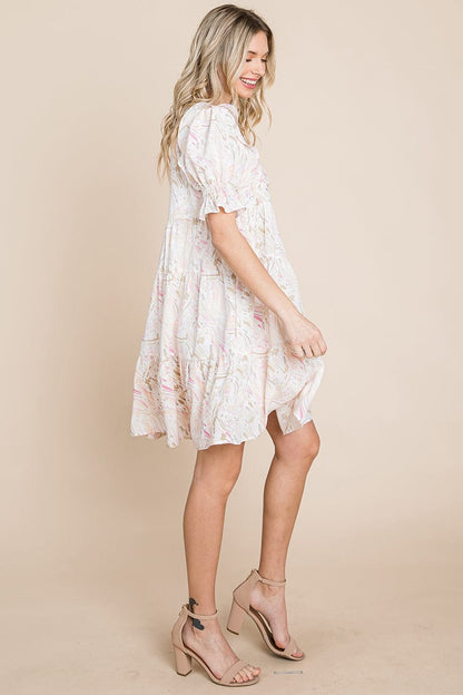 Printed Ruffle Short Sleeve Tiered Swing Dress | Apparel | Kitchen + Metal