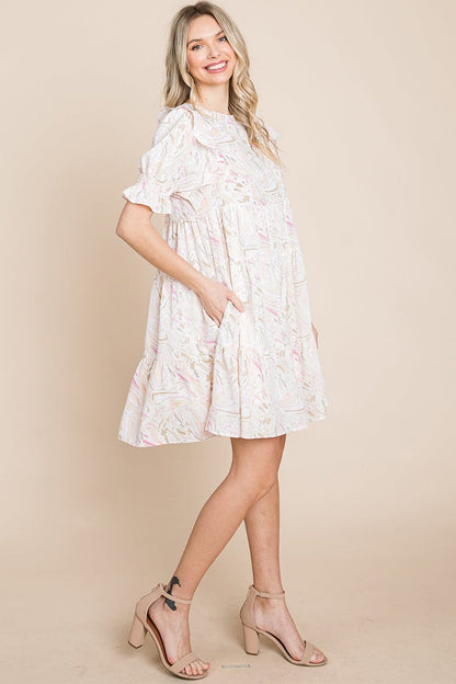 Printed Ruffle Short Sleeve Tiered Swing Dress | Apparel | Kitchen + Metal