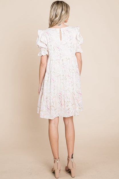 Printed Ruffle Short Sleeve Tiered Swing Dress | Apparel | Kitchen + Metal