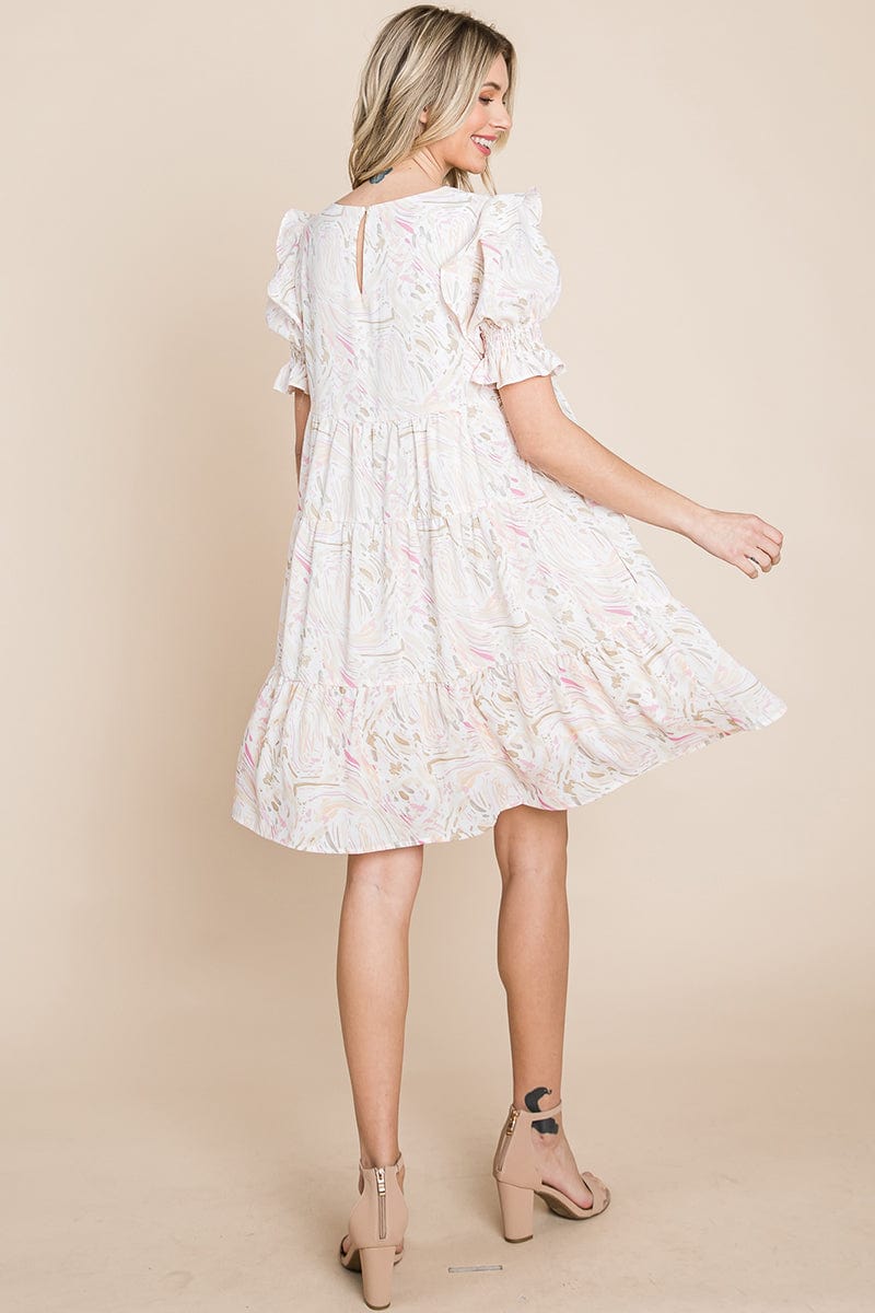 Printed Ruffle Short Sleeve Tiered Swing Dress | Apparel | Kitchen + Metal