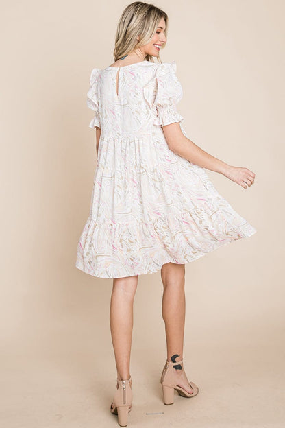 Printed Ruffle Short Sleeve Tiered Swing Dress | Apparel | Kitchen + Metal