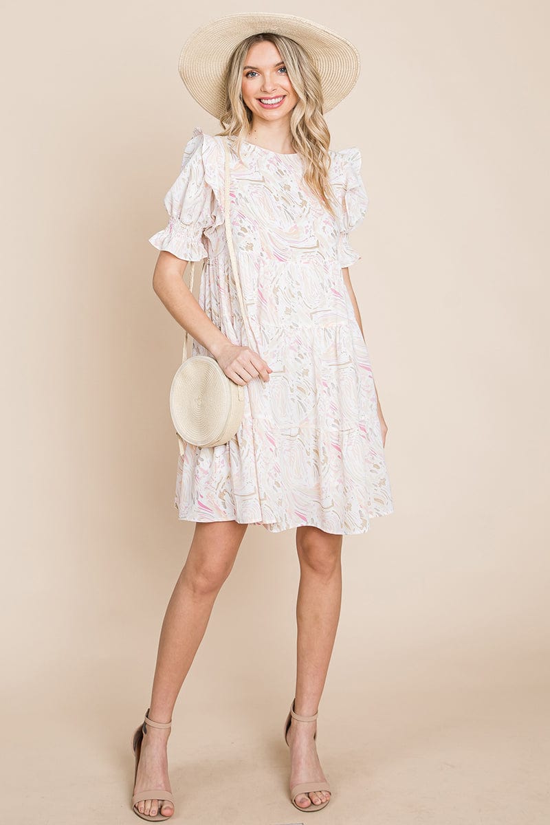 Printed Ruffle Short Sleeve Tiered Swing Dress | Apparel | Kitchen + Metal