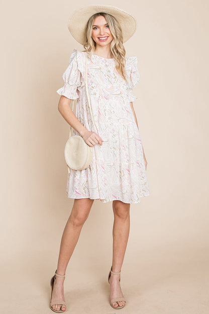 Printed Ruffle Short Sleeve Tiered Swing Dress | Apparel | Kitchen + Metal
