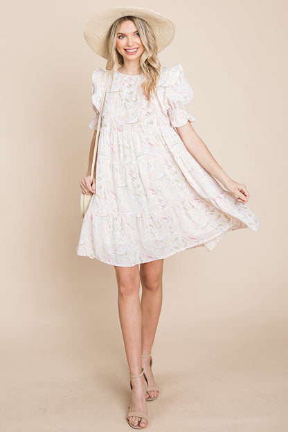 Printed Ruffle Short Sleeve Tiered Swing Dress | Apparel | Kitchen + Metal