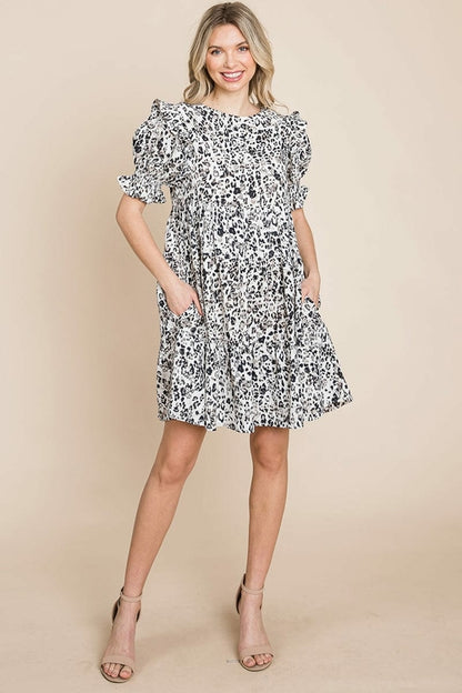 Printed Ruffle Short Sleeve Tiered Swing Dress | Apparel | Kitchen + Metal