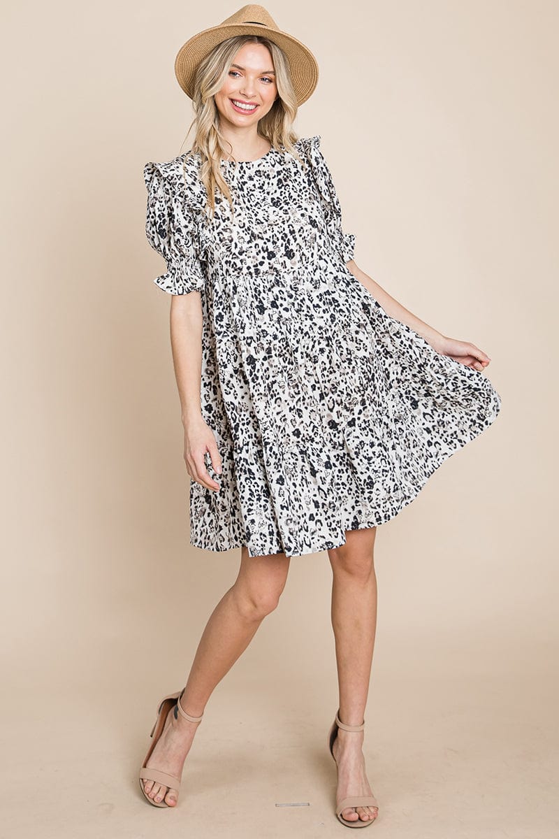 Printed Ruffle Short Sleeve Tiered Swing Dress | Apparel | Kitchen + Metal