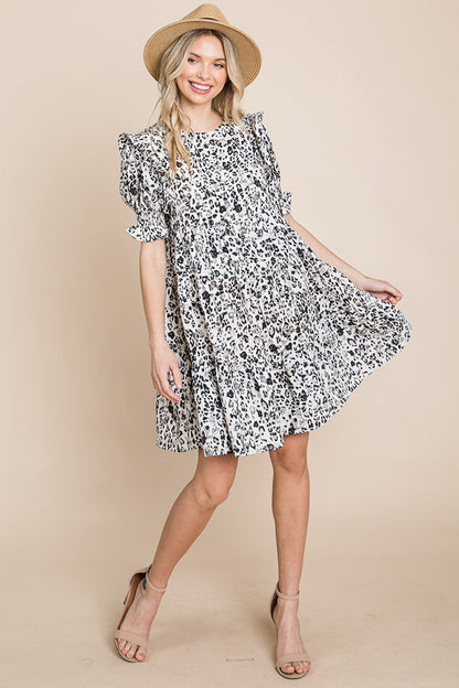 Printed Ruffle Short Sleeve Tiered Swing Dress | Apparel | Kitchen + Metal